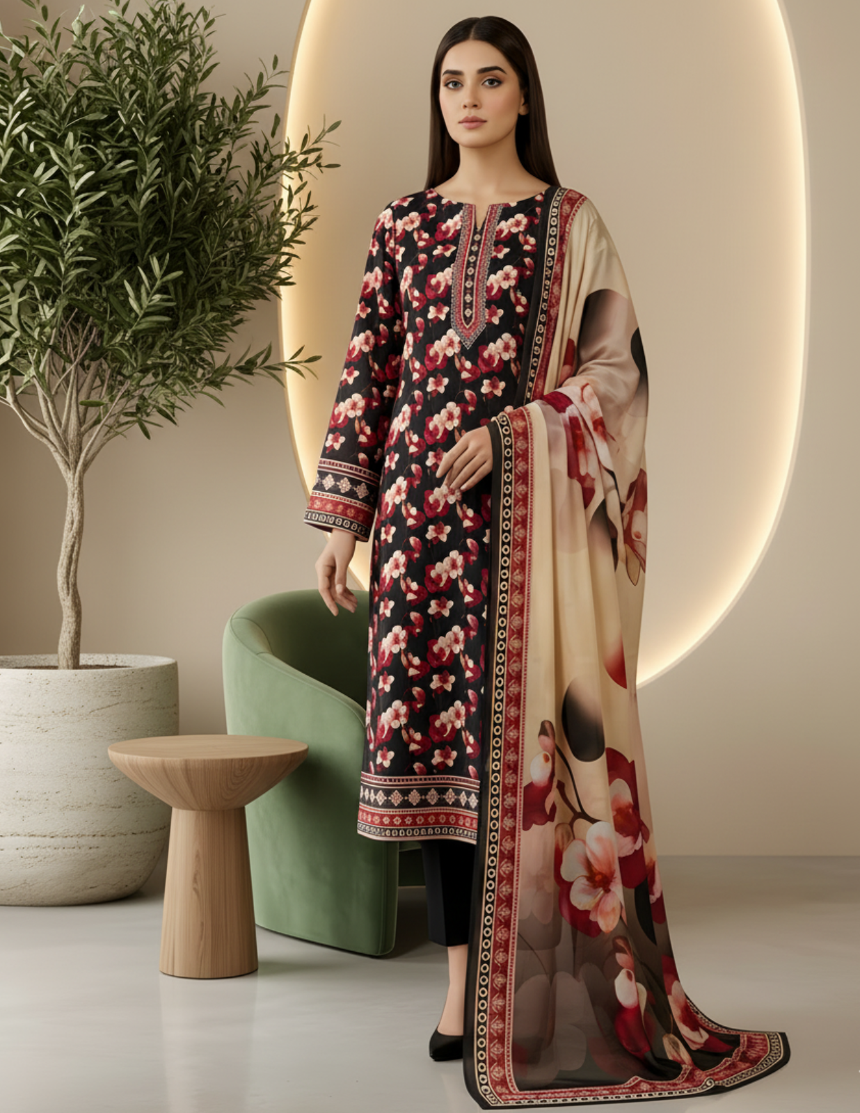 Elegant 3 Pc Printed Civic Lawn Suit with Dupatta
