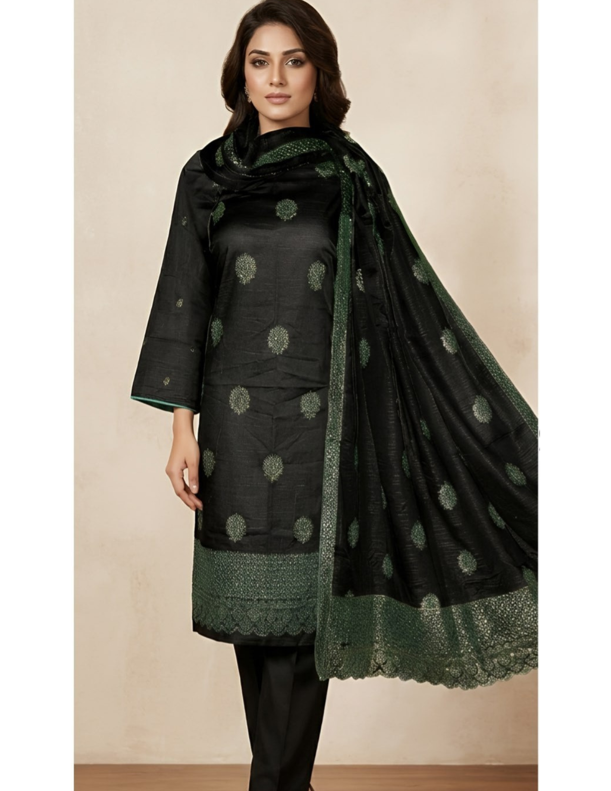 Unstitched 3PC Bana Dora Lawn Embroidered Suit with 4 Patti Dupatta