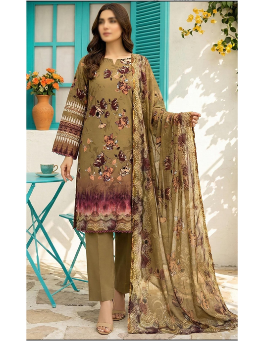 3 Piece Mehndi supreme Unstitched Air jet Lawn Suit