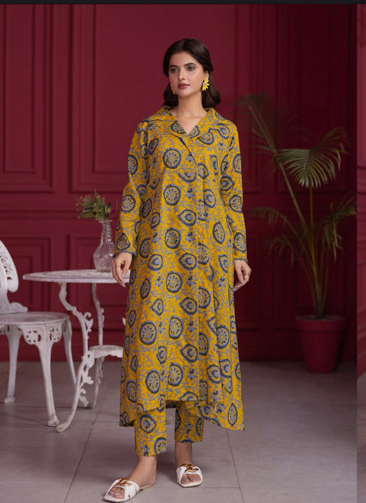 2-Piece Unstitched yellow mosaic Lawn Suit