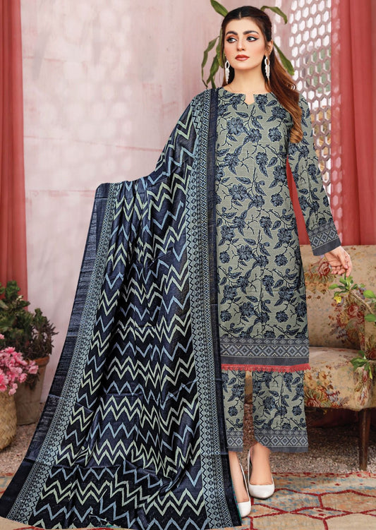 3-Pc Printed Khaddar Floral Unstitched Suit(Premium Winter Collection)