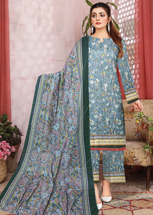 3-Pc Printed Khaddar Floral Unstitched Suit(Premium Winter Collection)