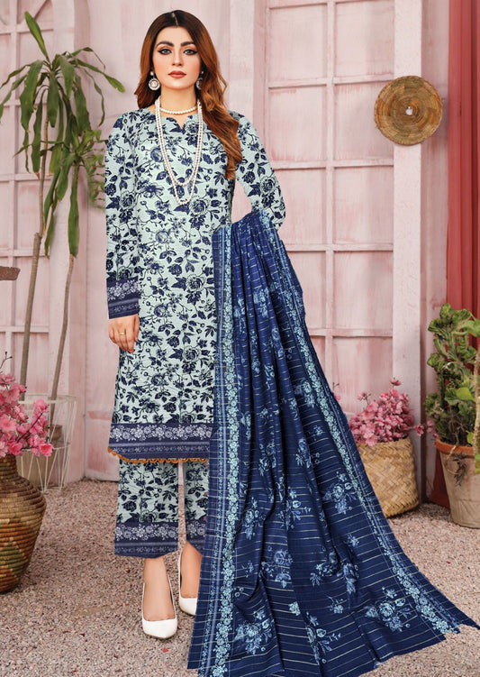 3-Pc Printed Khaddar Floral Unstitched Suit(Premium Winter Collection)