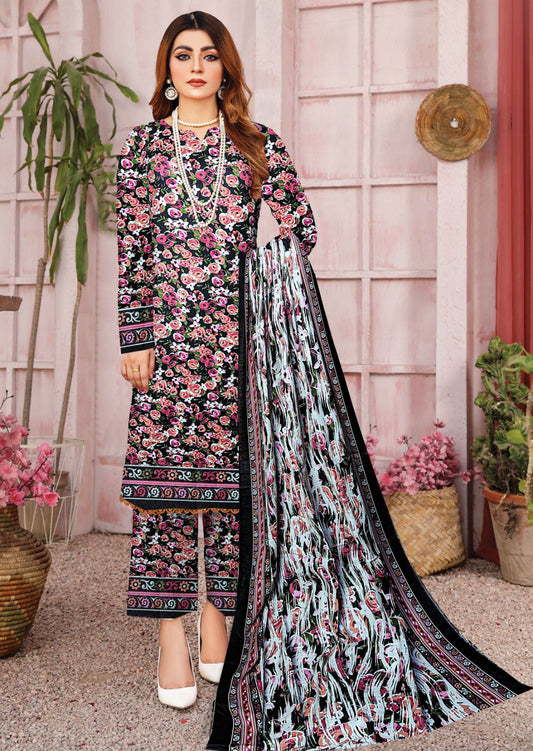3-Pc Printed Khaddar Floral Unstitched Suit(Premium Winter Collection)