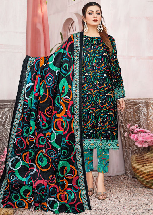 3-Pc Printed Khaddar Green Unstitched Suit(Premium Winter Collection)