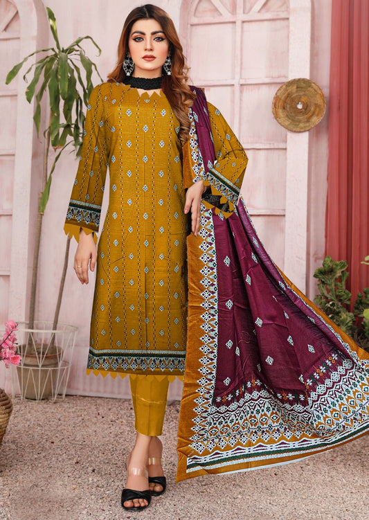 3-Pc Printed Khaddar Floral Unstitched Suit(Premium Winter Collection)
