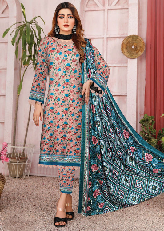 3-Pc Printed Khaddar Floral Unstitched Suit(Premium Winter Collection)