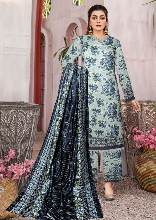 3-Pc Printed Khaddar Floral Unstitched Suit(Premium Winter Collection)