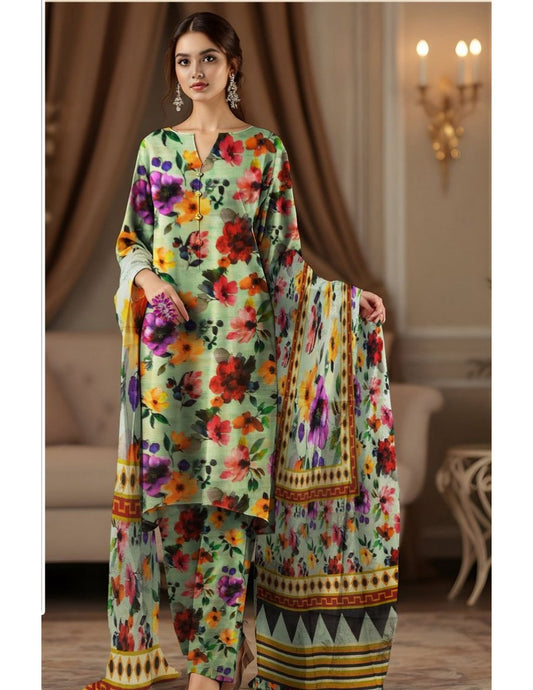 Soft Pastel Embroidered Lawn Bona Dora Suit with Elegant Floral Print (Unstitched) 3 peice