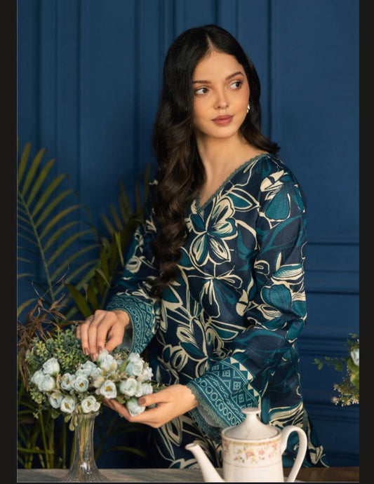 RUTBA by Orang – Deep Teal Digital Floral Lawn Suit (Unstitched) 3 piece
