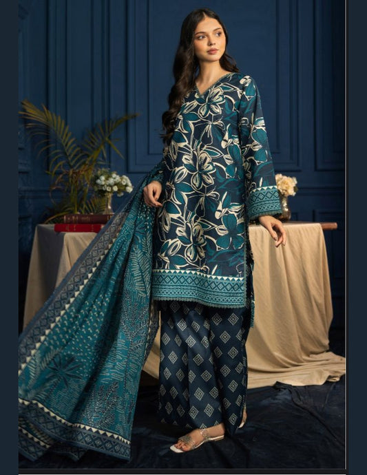 RUTBA by Orang – Deep Teal Digital Floral Lawn Suit (Unstitched) 3 piece