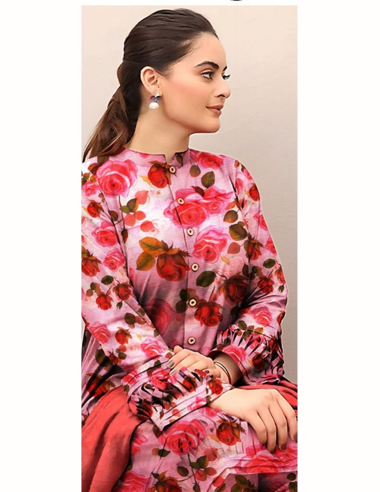 Premium Pink Rose Digital Lawn (Unstitched)3 Piece