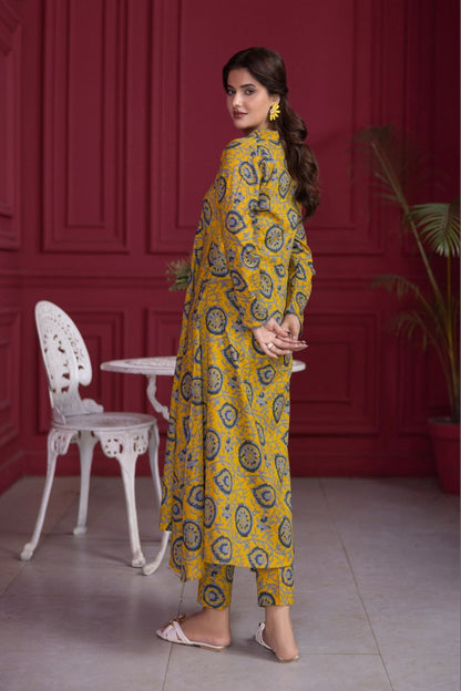 2-Piece Unstitched yellow mosaic Lawn Suit (Unstitched)