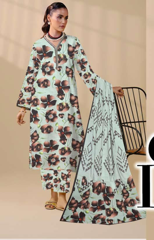 3-Pc Premium Printed Satin viscoss suit with satin viscoss Dupata(Unstitched)