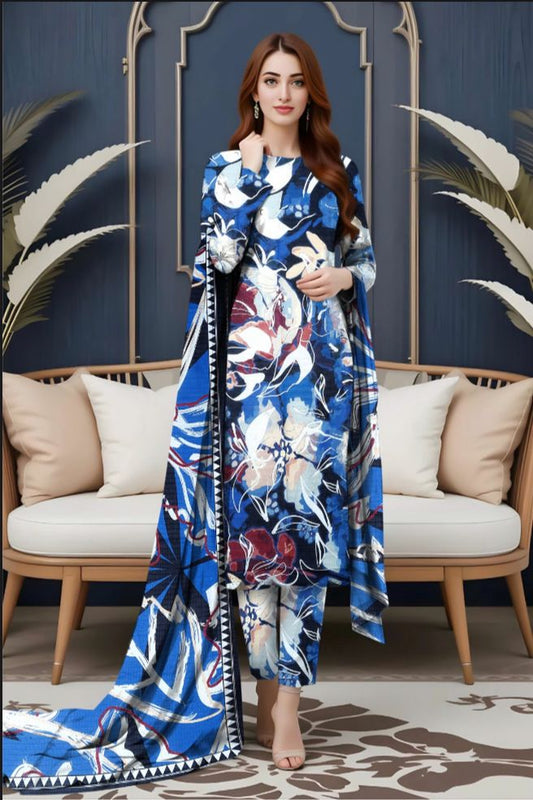 3-Piece Blue Multi-Floral Unstitched Lawn Suit