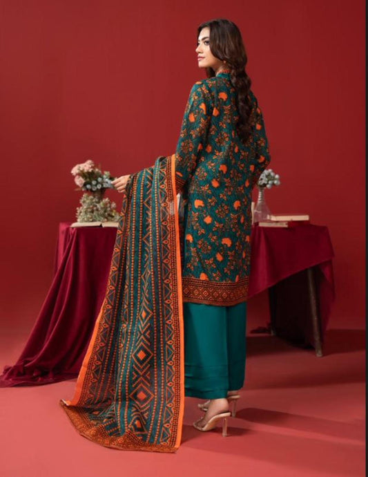 Orang Teal & Orange Floral Lawn Suit | Unstitched 3‑Piece