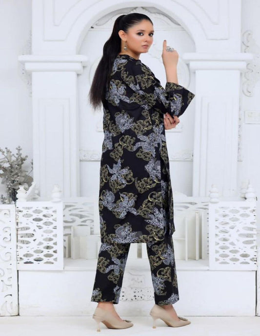 Orang Black & Antique Gold Baroque 2-Piece Unstitched Lawn Suit