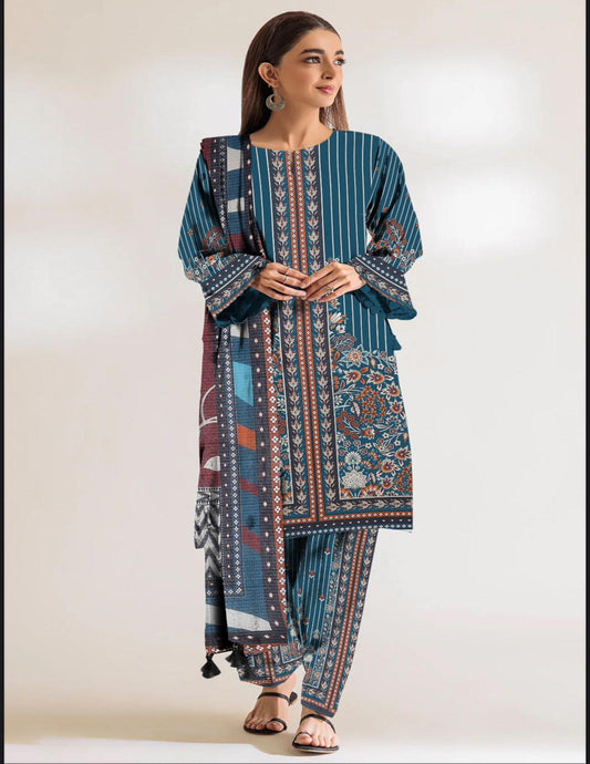 Orang Teal Bloom Unstitched 3-Piece Printed Lawn Suit