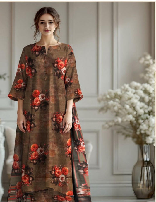 Elegant Embroidered Digital Lawn Bana Dora Suit (Unstitched) 3 piece