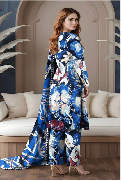 3-Piece Blue Multi-Floral Unstitched Lawn Suit