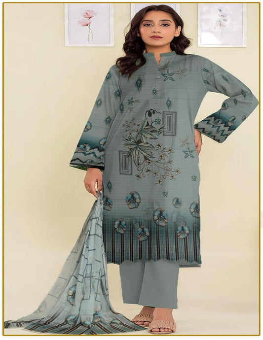 Bonanza SkyBlue Digital Printed Lawn Suit (Unstitched)3 piece