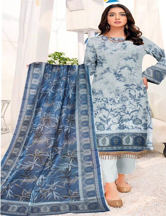 Chamkeeli Slate Blue Unstitched Lawn Suit 3-Piece Special Edition
