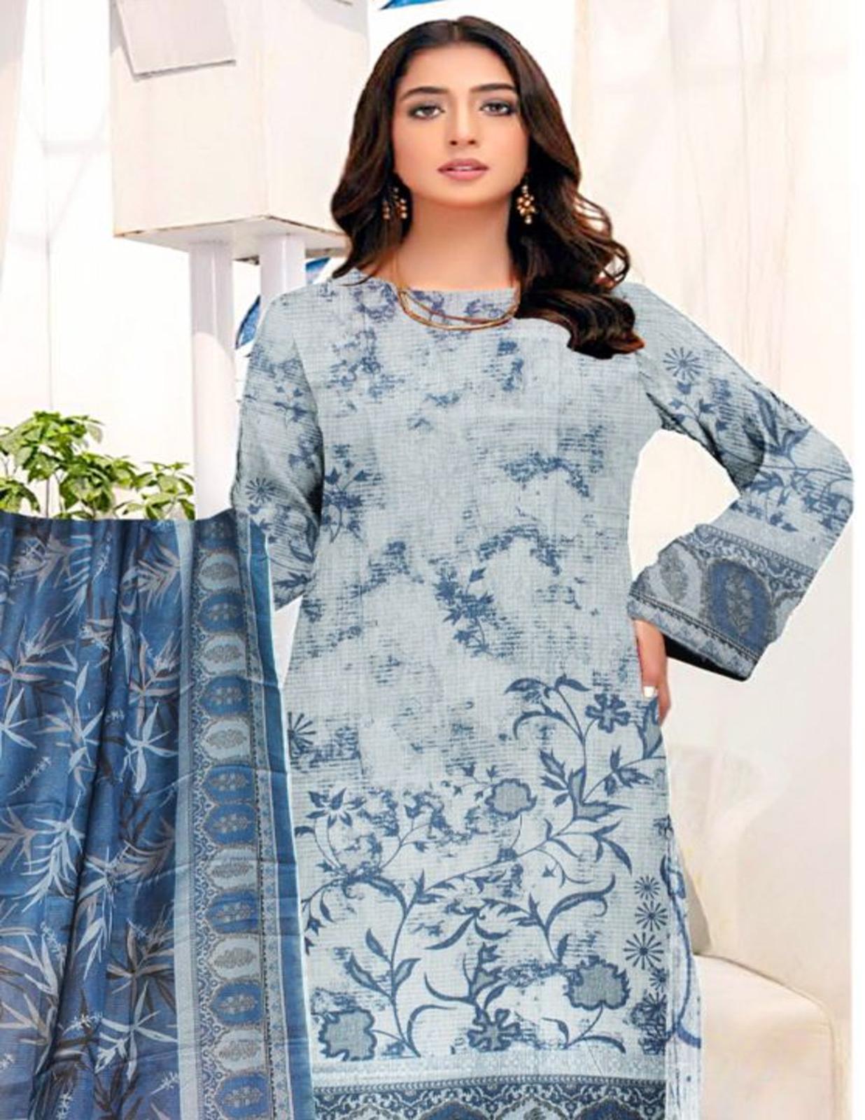 Chamkeeli Slate Blue Unstitched Lawn Suit 3-Piece Special Edition