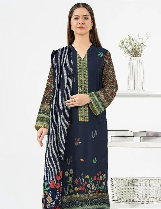 Premium Digital Printed Midnight Garden Bana Dora Lawn Suit (Unstitched)3 piece