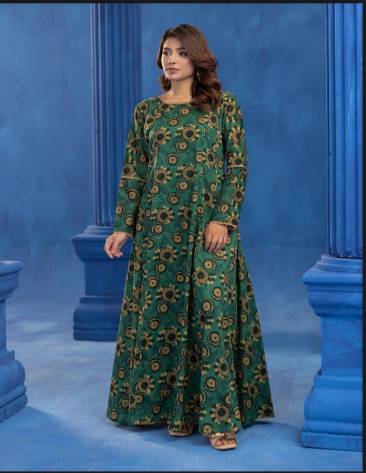 Orang 2PC Unstitched Green Printed Lawn Suit