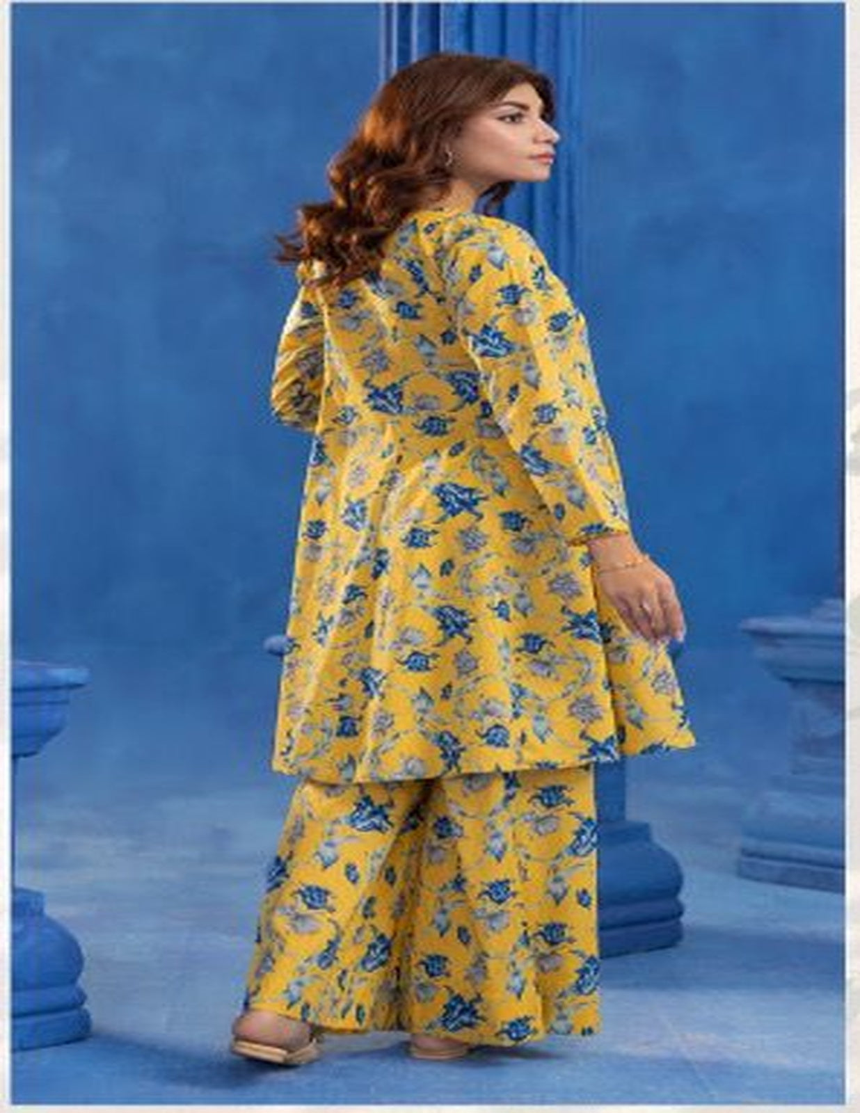 2 Piece Unstitched Yellow & Blue Floral Printed Lawn Suit