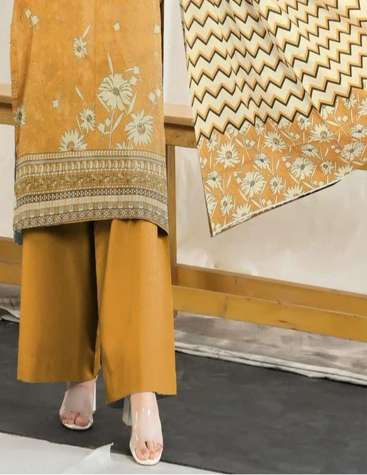 Mustard & Blue Floral Printed Lawn Suit Bana Dora Lawn(Unstitched)3 piece